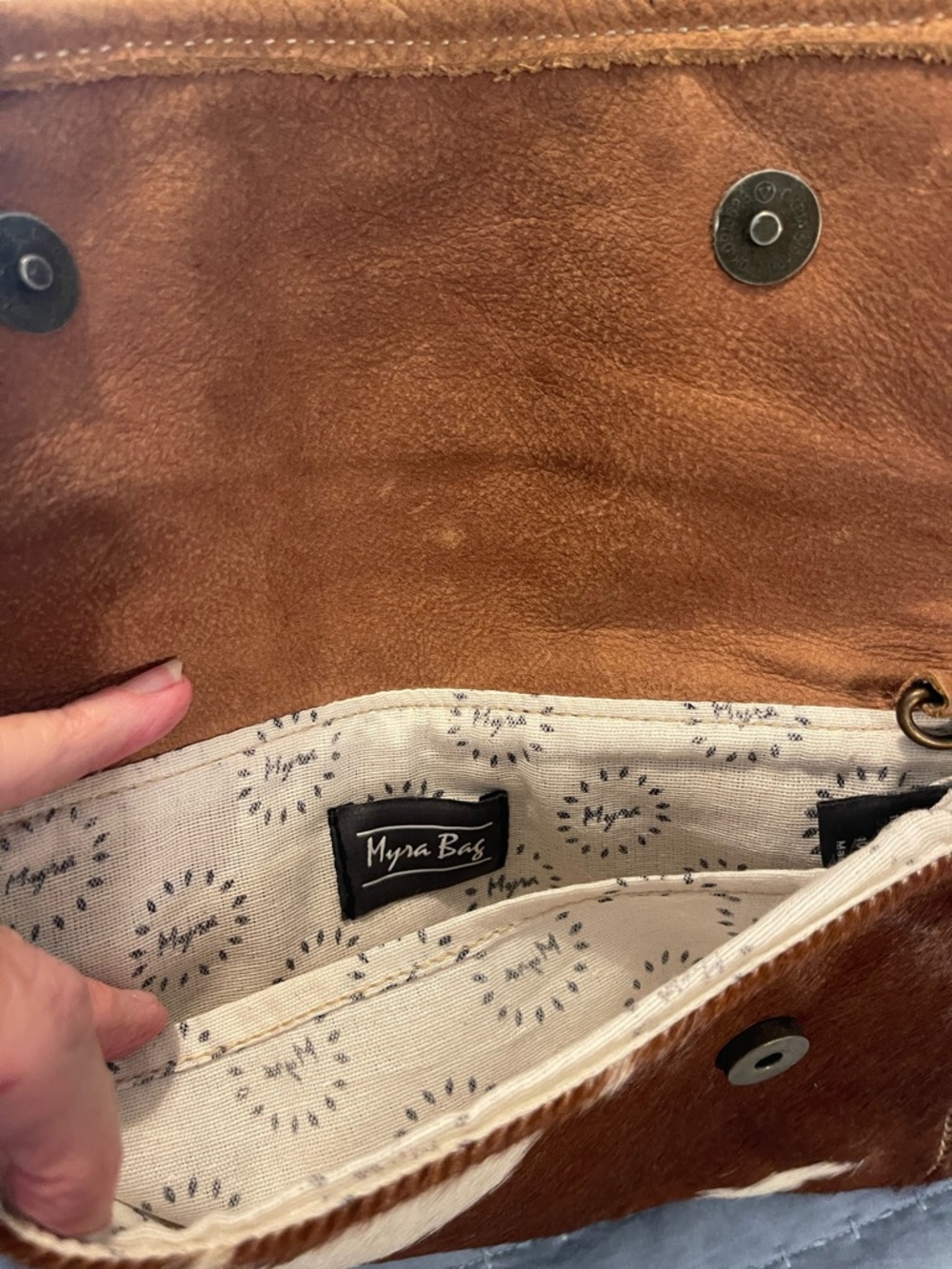 Myra ag Cowhide Hair-on Leather Clutch Brown & White - Picture 4 of 5